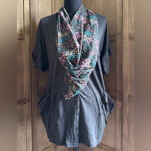 NWT Women's Route 66 Black Short Sleeve Cardigan with Floral Scarf.